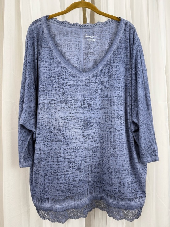 Lane Bryant Tops - Lane Bryant 18/20 Blue Dolman Sleeve Top Lace Hem Soft Knit